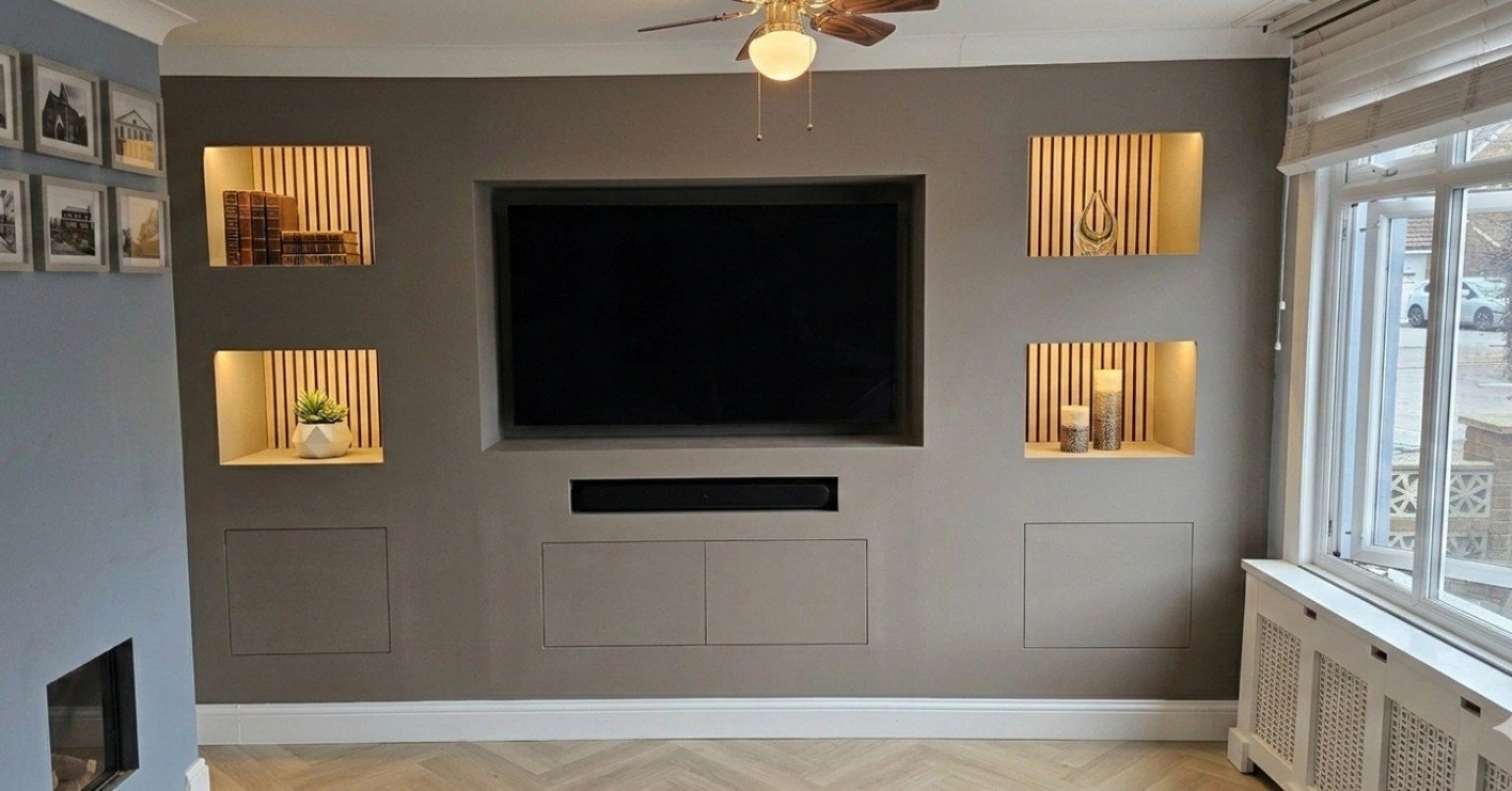 Finished painted media wall